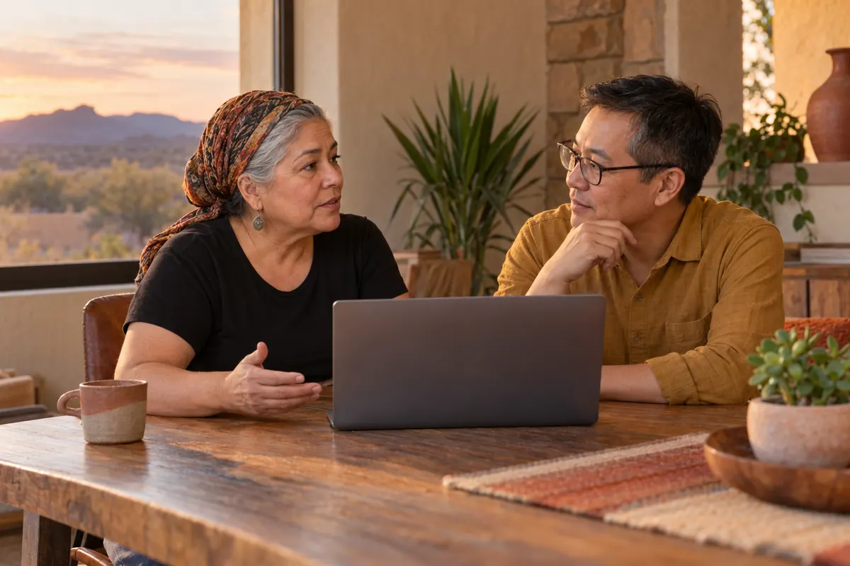 Two people planning a website project at a desk